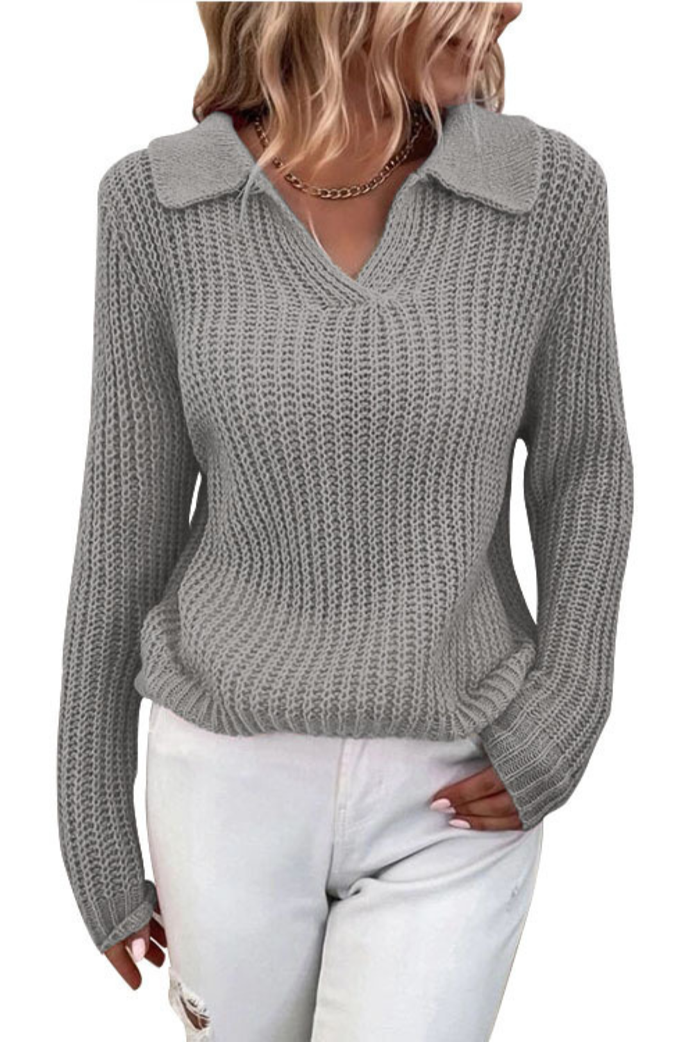 'Nida' Collar Knitted Sweater (8 COLORS)