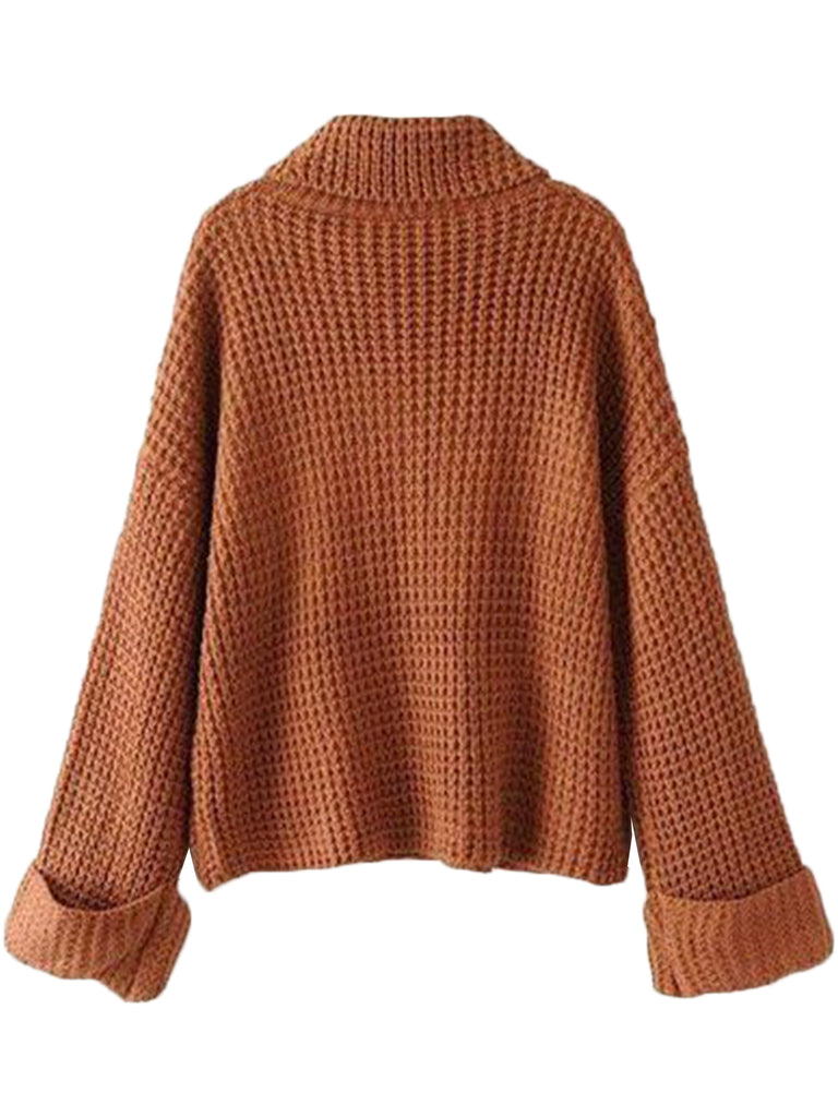 Goodnight Macaroon 'Retta' Cognac Ribbed Cropped Turtleneck Sweater Back