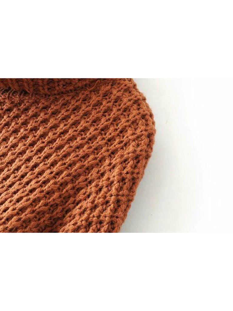 Goodnight Macaroon 'Retta' Cognac Ribbed Cropped Turtleneck Sweater Shoulder