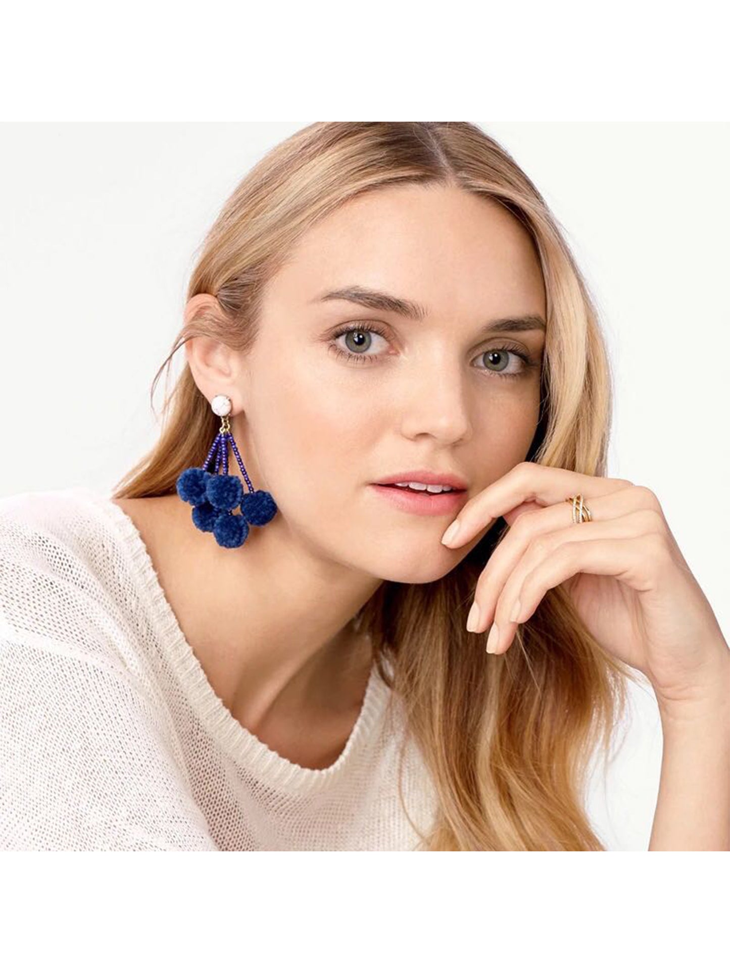 'Sheryl' Marble Pom Pom Drop Statement Earrings