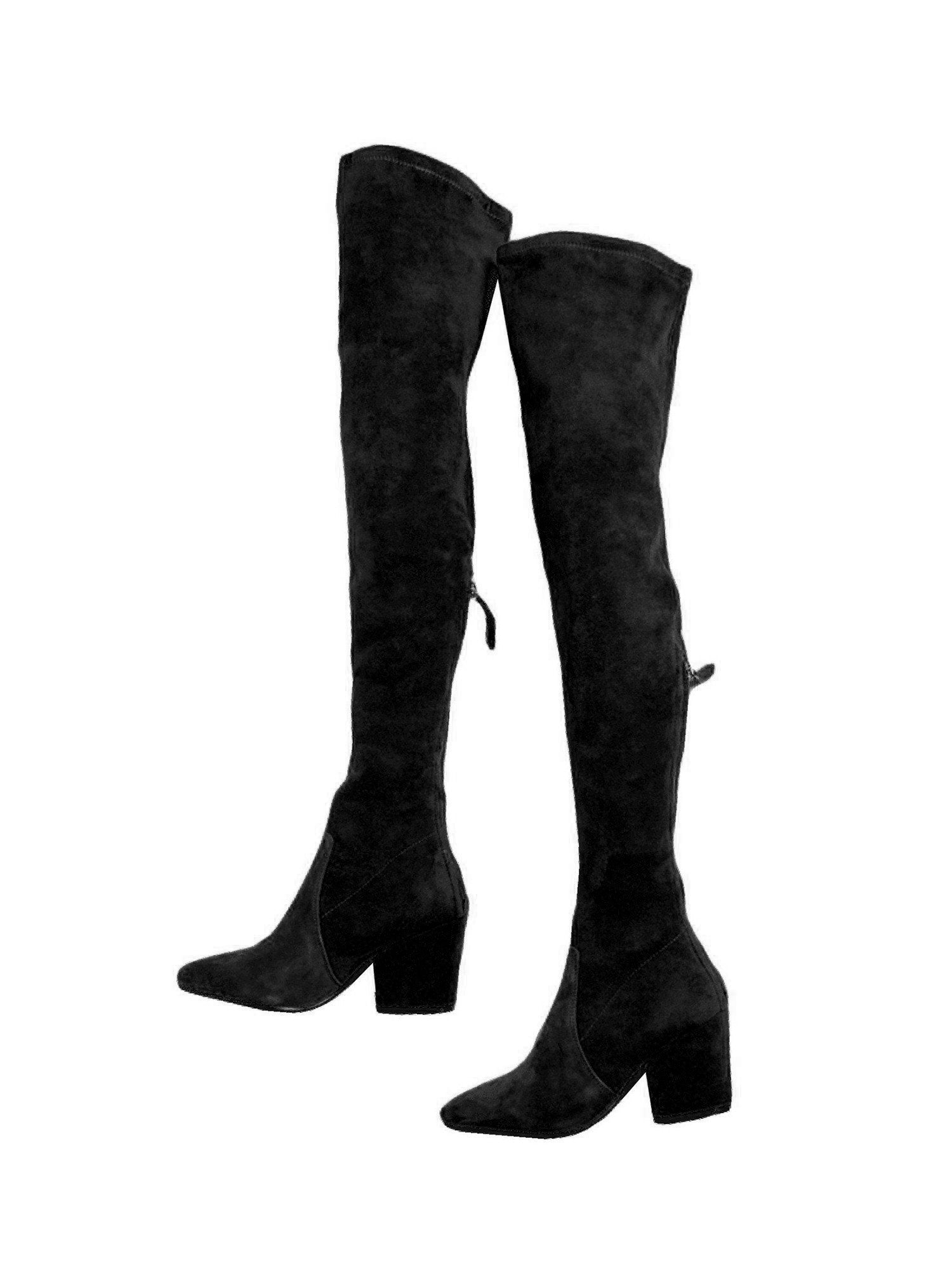 'Ellis' Black Classic Over The Knee Suede Leather Boots