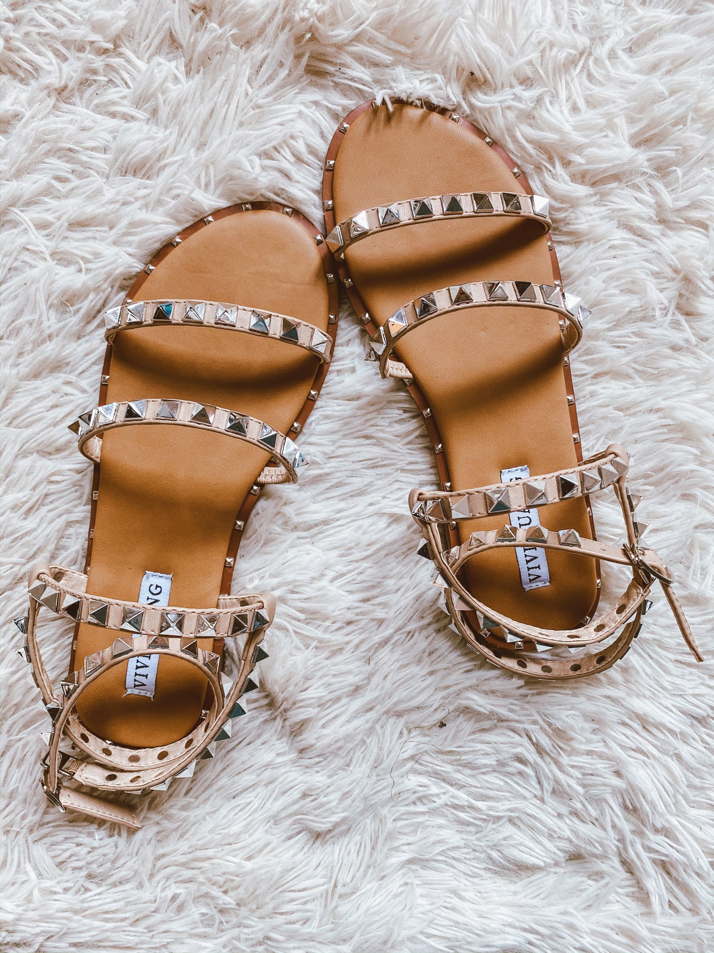 'Hadley' Studded Strap Tan Sandals