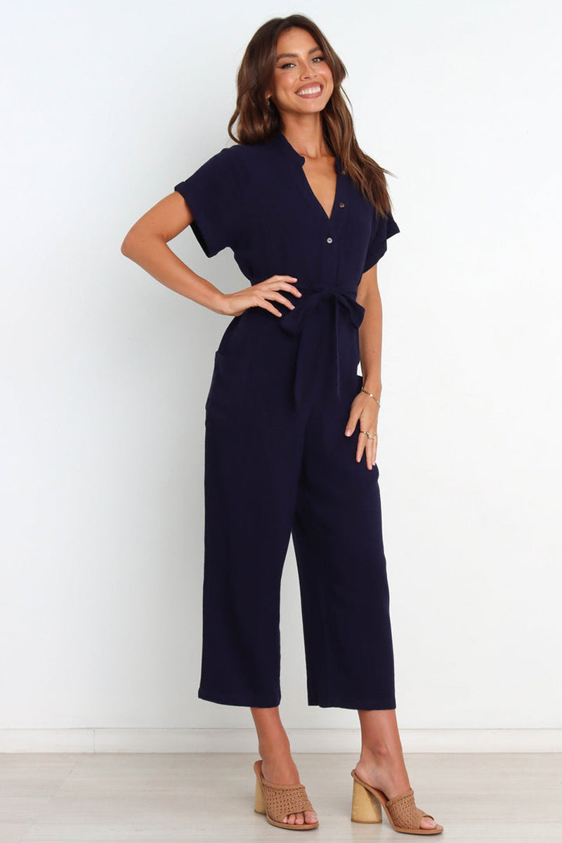 'Lena' V-Neck Belted Jumpsuit #172554