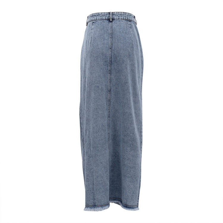 Vintage Wash Denim Maxi Skirt #158140