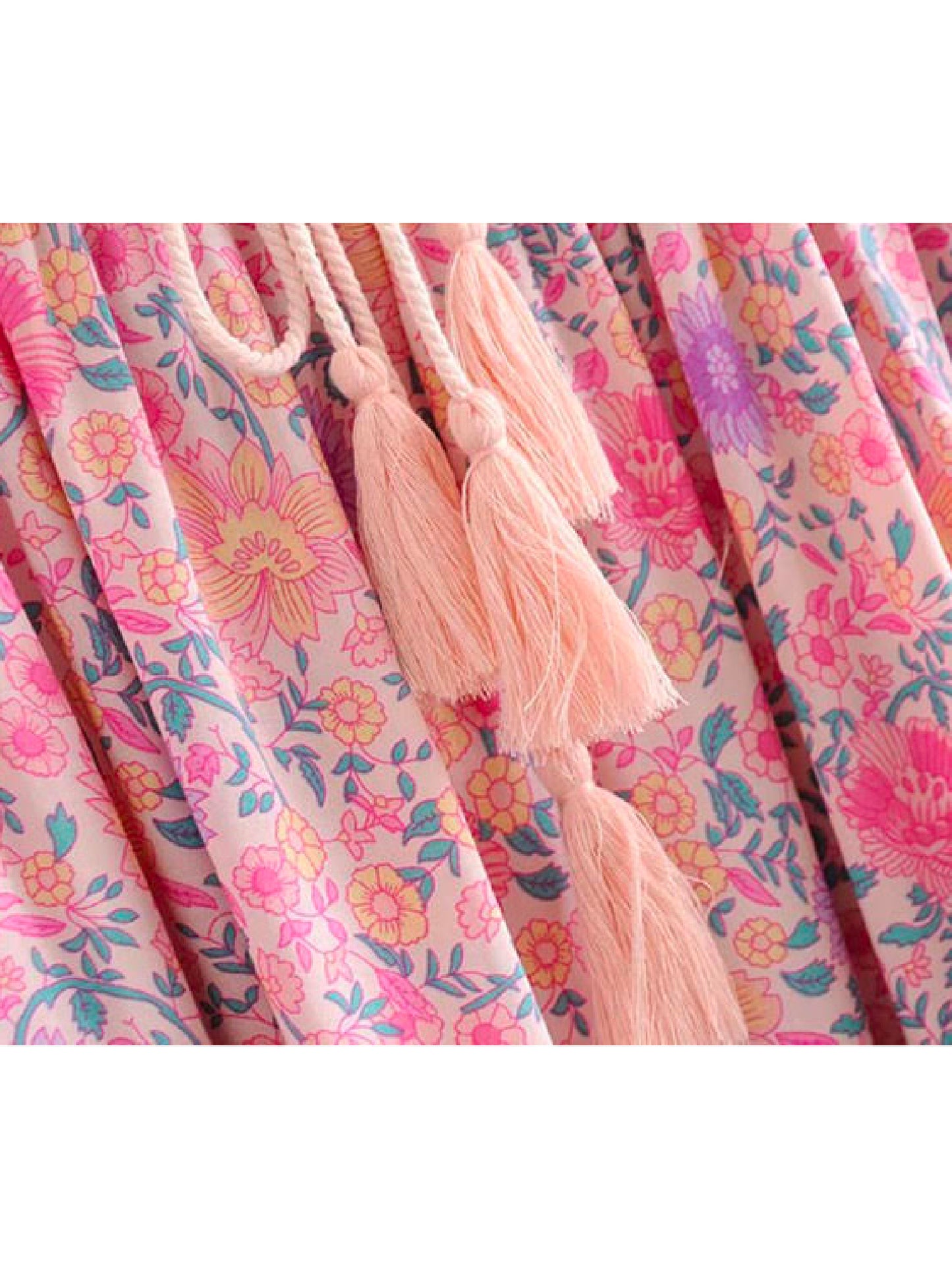'Sherry' Bohemian Print Pink Tassel Dress