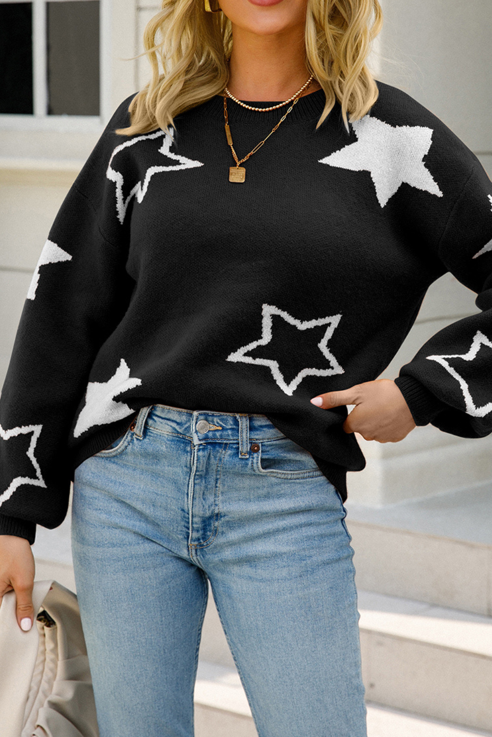 'Silvia' Crewneck Star Printed Sweater (2 Colors)
