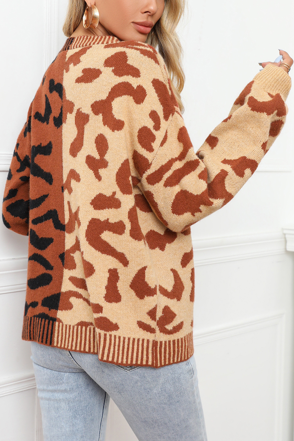 'Kali' Two Tone Leopard Print Button Down Cardigan