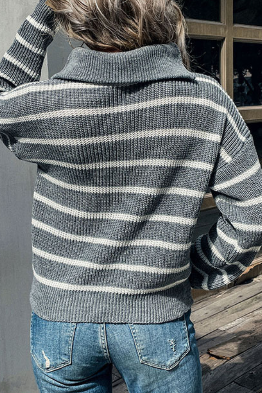 'Sam' Collar Half Zip Striped Sweater