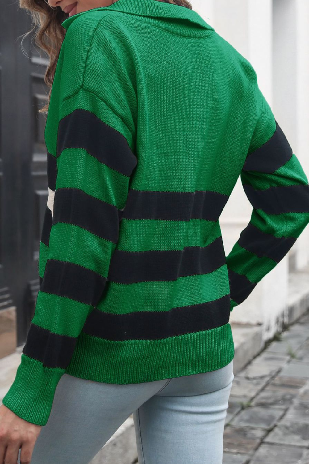 'Ruby' Deep V Collar Striped Sweater