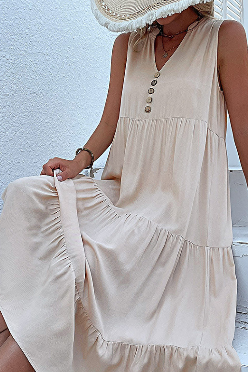 'Alicia’ Buttoned Tiered Midi Dress