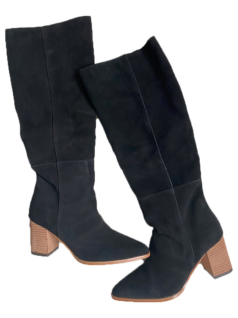 'Cynthia' Heeled Knee High Suede Leather Boots (2 Colors)