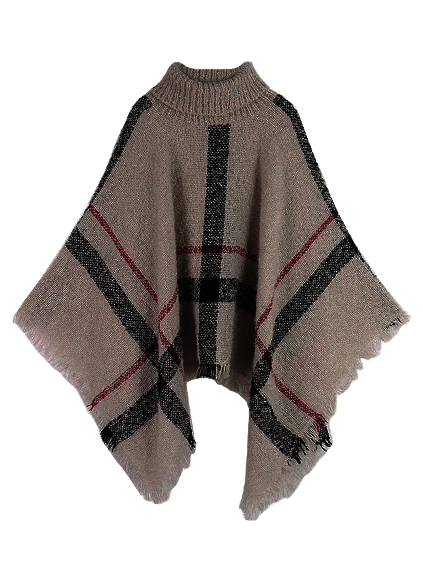 'Hayley' Plaid Turtleneck Cape Sweater (5 colors)
