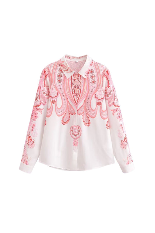 'Charlotte'  Vintage Red Floral Long Sleeve Shirt