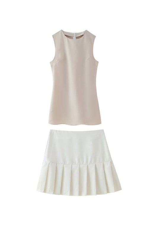 'Evie' Sleeveless Pleated Dress Set (Top & Bottom)