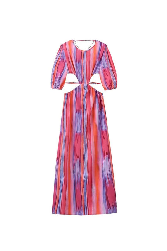 ‘Evie’ Round Neck Short Sleeve Cutout Waist Dress