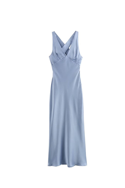'Stella'  Minimalist Satin-Textured Midi Dress