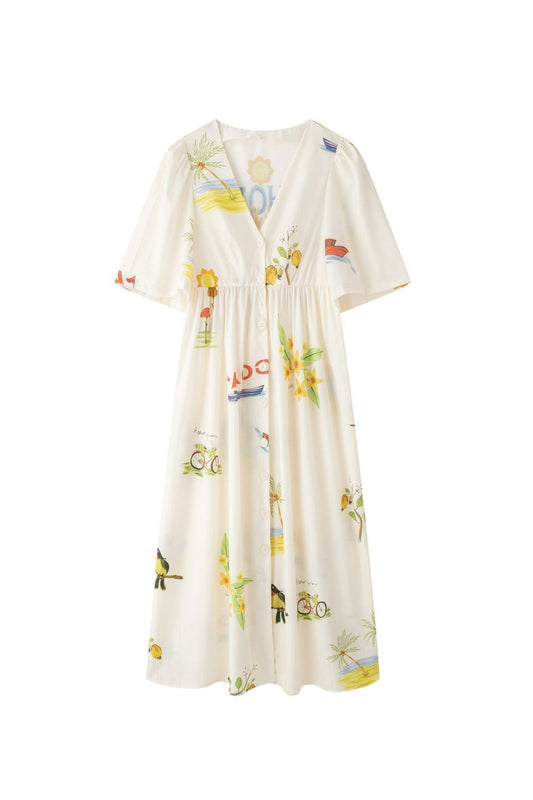 ‘Maisie’ V-neck Printed Shirt Short Sleeve Dress