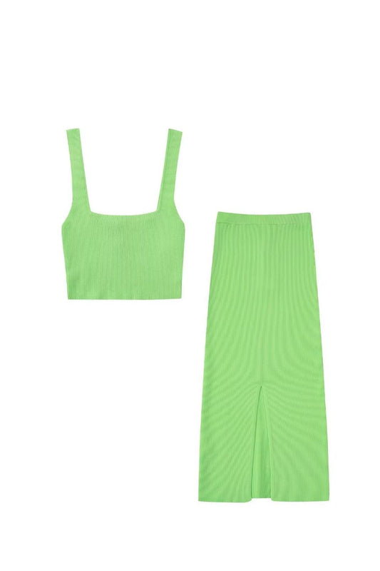‘Svetlana’  Ribbed Knit Crop Top & High-Waisted Midi Skirt (Sold Separately)