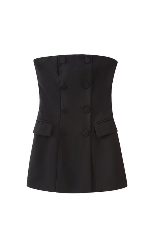 'Holly' Fitted Double-Breasted Wrapped Chest  Mini  Dress(2 Colors)