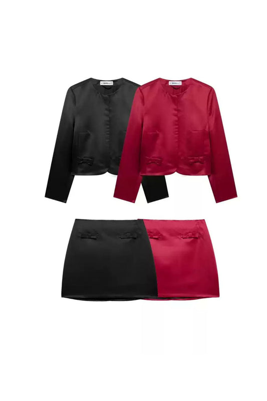 'Caroline ' Bow-Decorated Satin Blazer & Skirt Suit (Sold Separately)