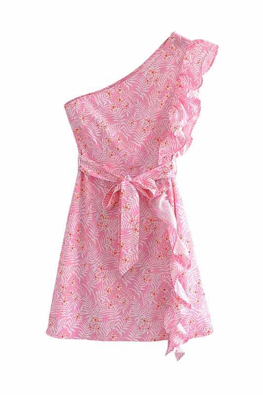 'Zola' Floral One Shoulder Ruffle Dress