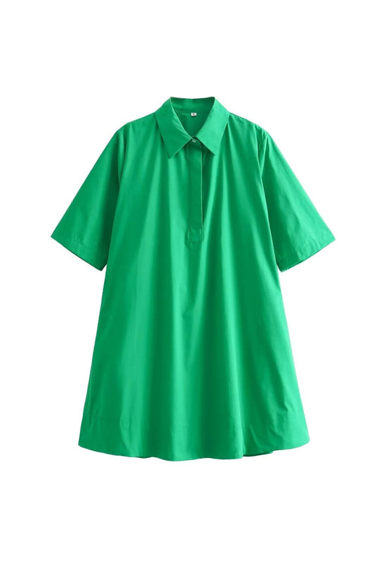 'Olivia' Turn-down Collar Solid Color Short Sleeve Dress(2 colors)