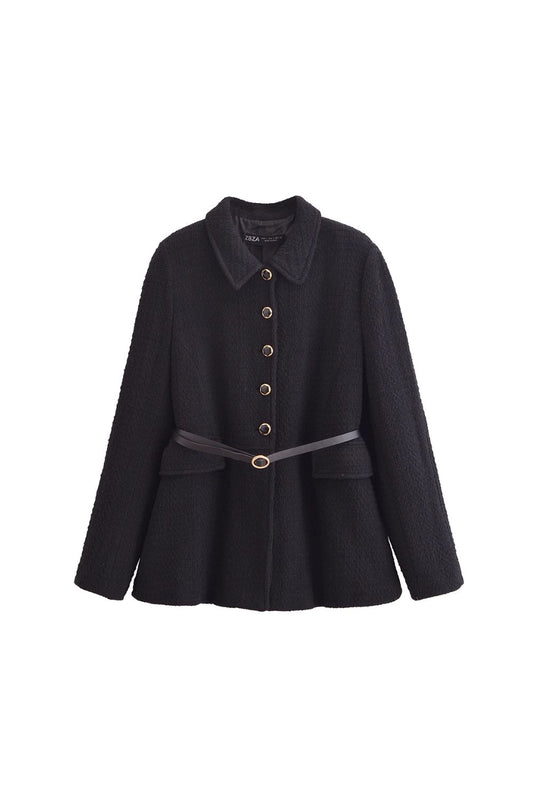 'Debra' Minimalist Textured Jacket with Belt