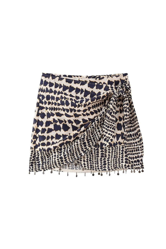 ‘Millie’  Beaded Double-Flapped Printed Midi Skirt