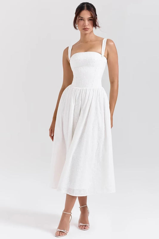 'Wendy' White Strapless Embroidered Dress