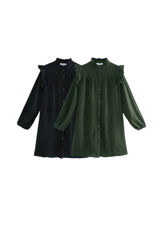 'Vicky ' Ruffled Long-Sleeve Relaxed Dress