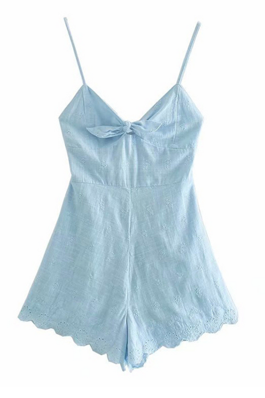 'Olivia' Flower Embroidery Sleeveless Romper