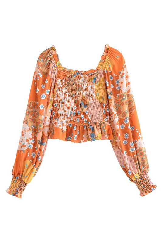 'Mila' Floral Smocked Crop Blouse (3 Colors)