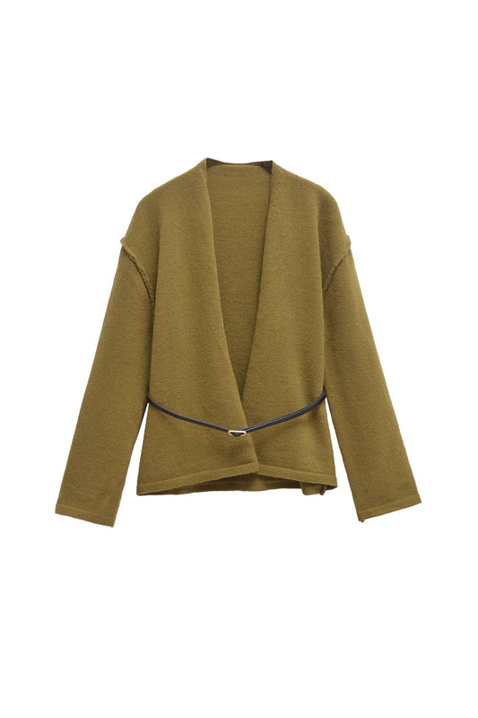 'Audrey 'V-Neck Knit Jacket with Belt Detail