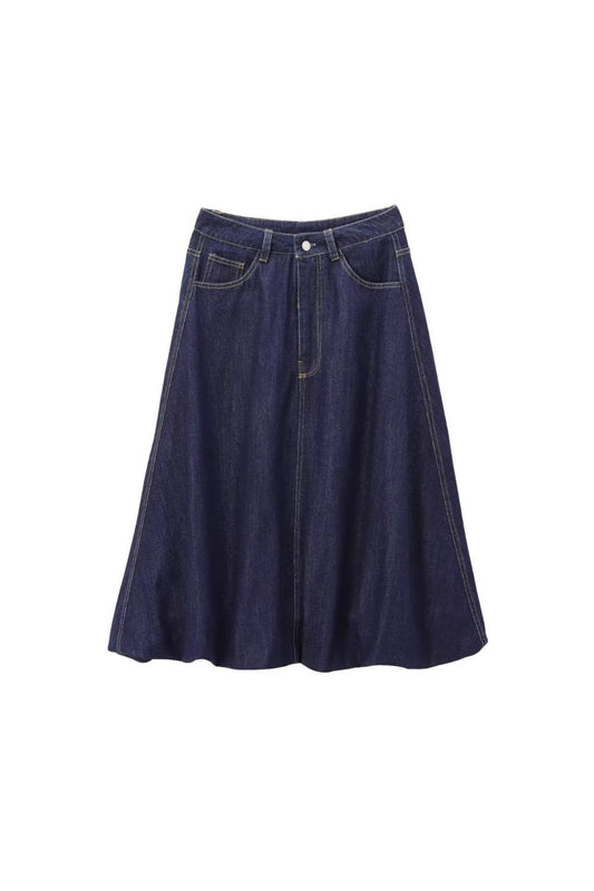 'Elizabeth' Slim Balloon-Waist Denim Skirt