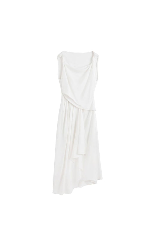 ‘Skylar’ Mixed-Fabric Asymmetric Pleated Dress