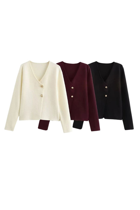 'Ed' Gold-Button Long-Sleeve Knit Top