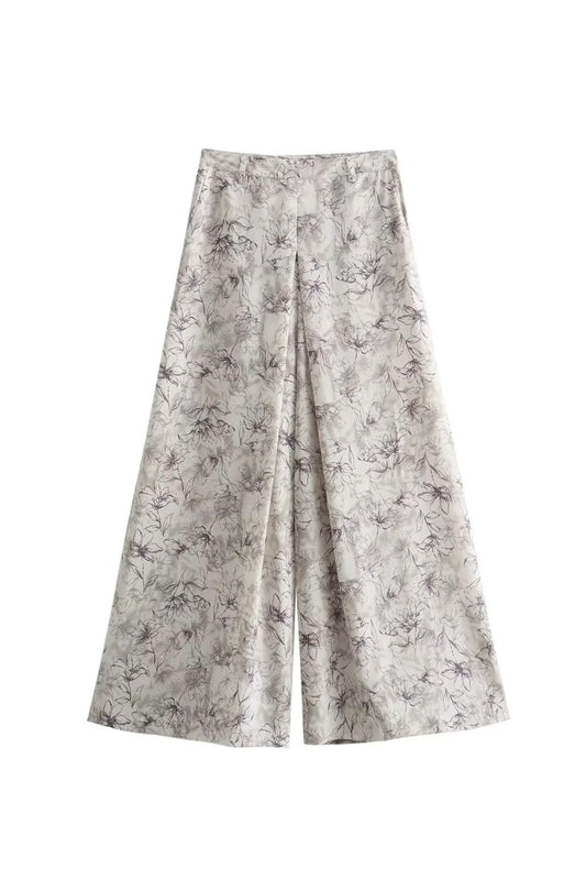 'Emily' Ink Floral Wide-leg Pants