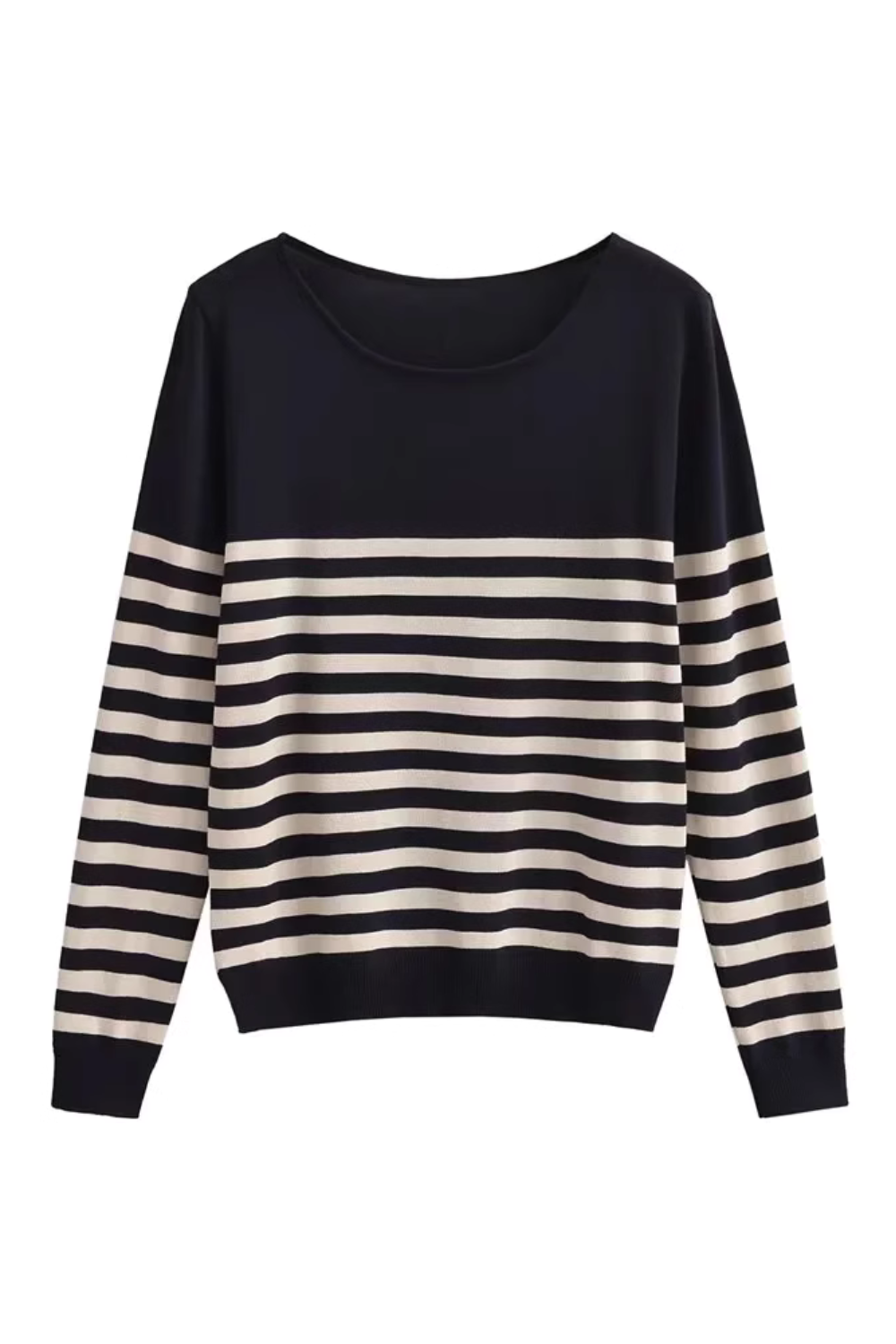 'Penelope' Round-Neck Stripe Pullover (2 Colors)