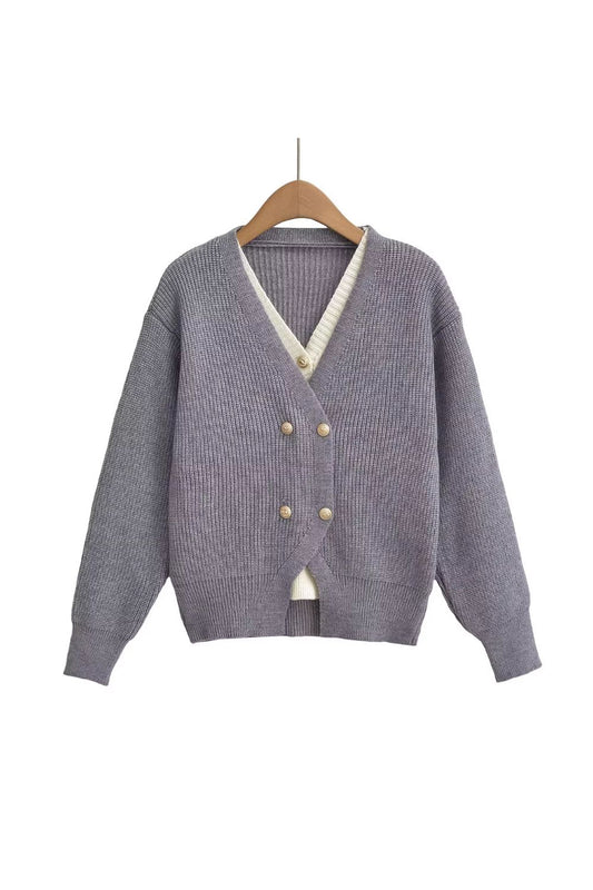 'Marcelo' Two-Tone Long-Sleeve Knitted Cardigan