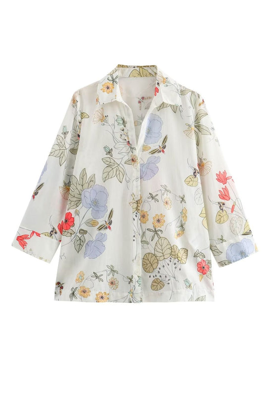 'Abigail' Versatile Simple Floral Print Long Sleeve Shirt