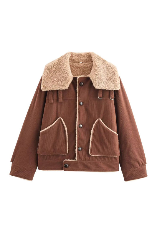 'Daisy' Vintage Corduroy Old Money Style Fur-Collar Coat