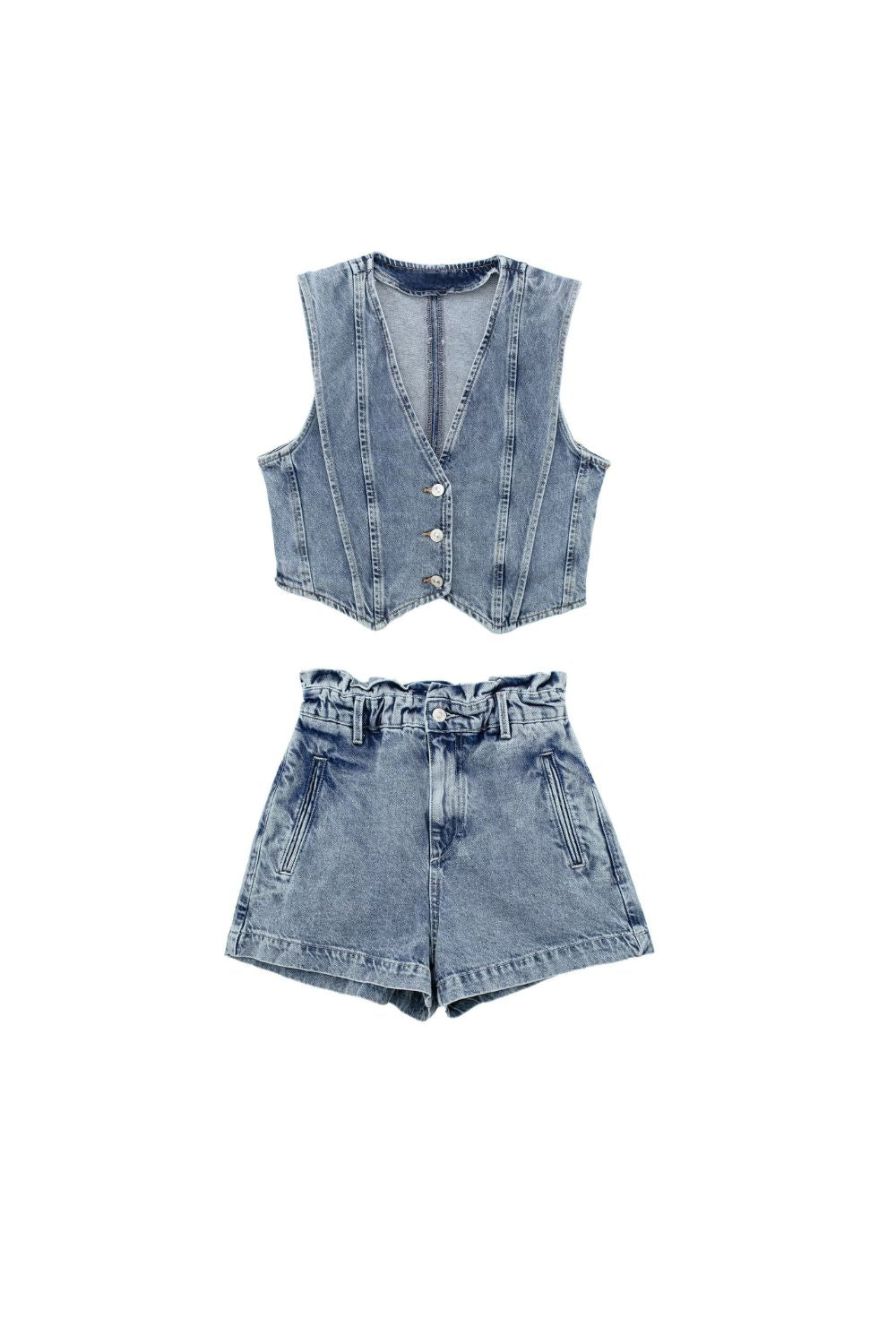 ' Daniel ' Denim Vest & High-Waist Shorts Combo (Sold Separately)