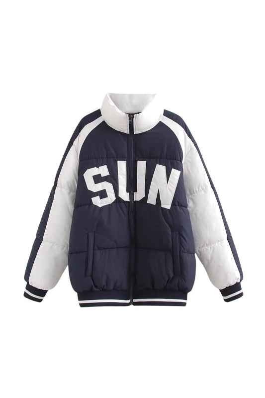 'Ivo' Color-Blocked Letter Embroidered Quilted Cotton Jacket