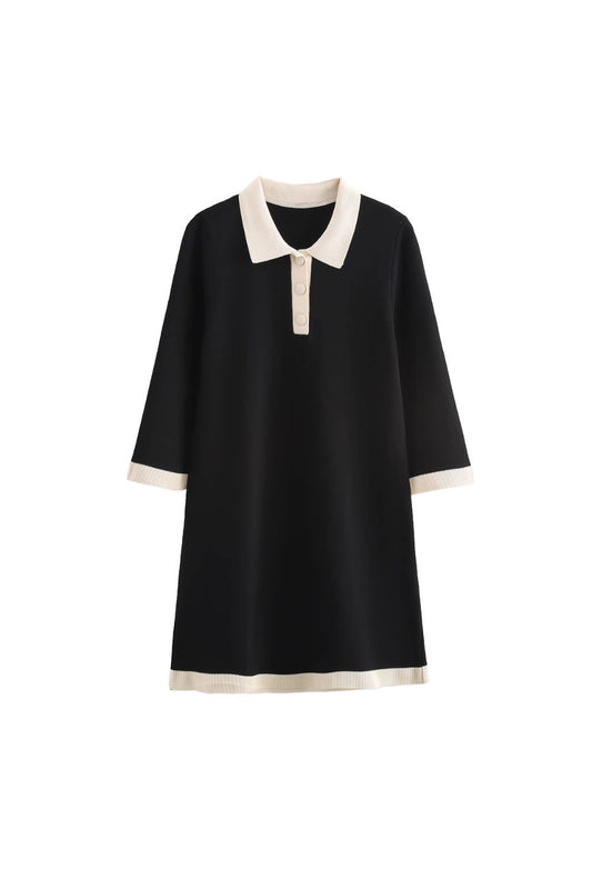 'Brooklyn' Long Sleeve Collared Knit Mini Dress