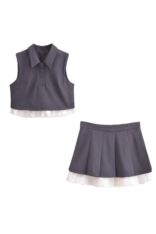 ‘Sophia’  Flared Pleated Vest & Skirt Set（Sold Seperately)