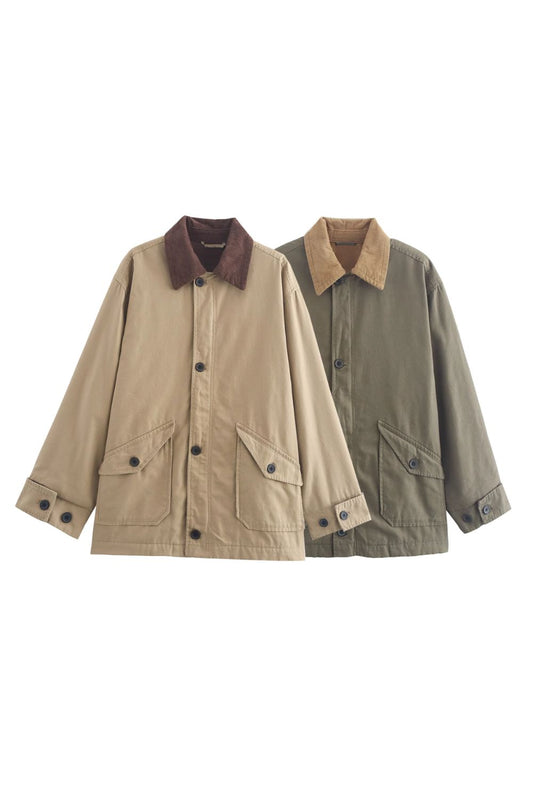 'Sue' Loose Canvas Green Jacket Top