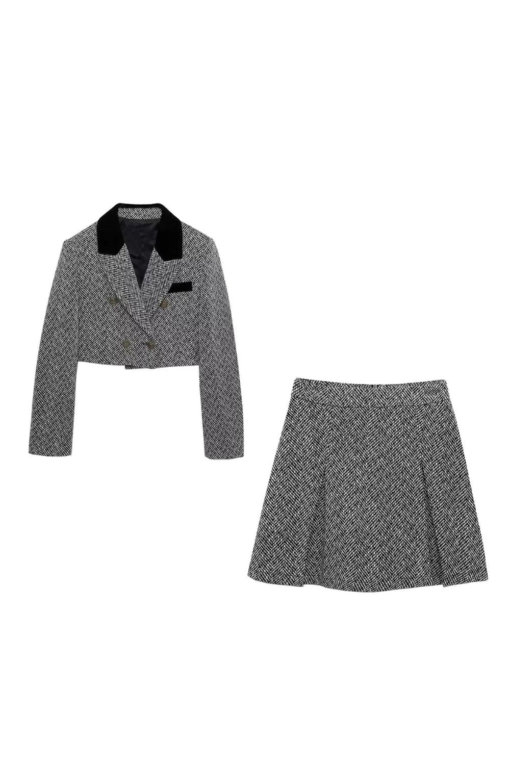 'Charlotte' Herringbone Mini Blazer & Skirt Set (Sold Separately)