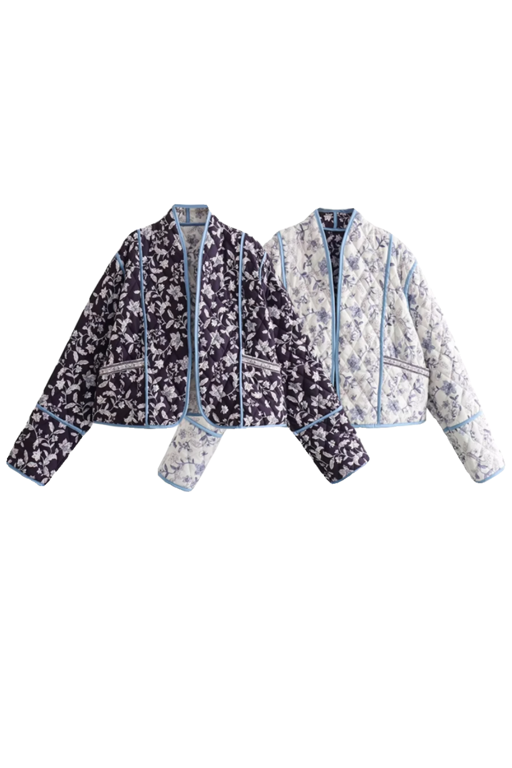 'Valerie' Floral Open-Front Quilted Reversible Jacket