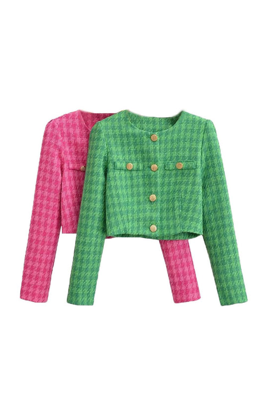 'Mackenzie' Quilted Round Neck Long-Sleeve Short Jacket