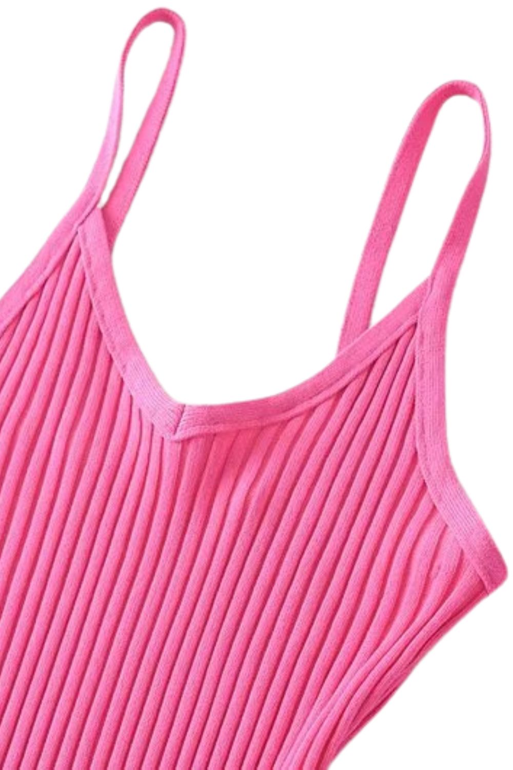 'Leah' V-Neckline Delicate Spaghetti Straps Ribbed midi Dress